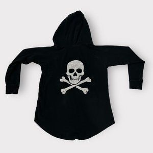 Black v-neck Torrid cut oversized hoodie with sequin skull detail on back